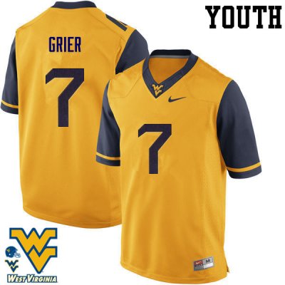 Youth West Virginia Mountaineers NCAA #7 Will Grier Gold Authentic Nike Stitched College Football Jersey JE15K06LI